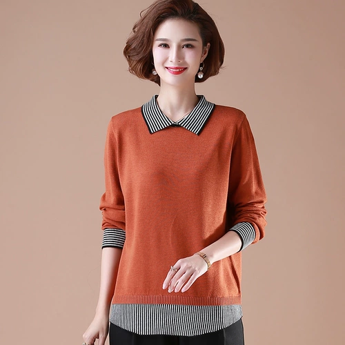 Осенний демисезонный трикотажный свитер для матери, для среднего возраста, 2020, яркий броский стиль