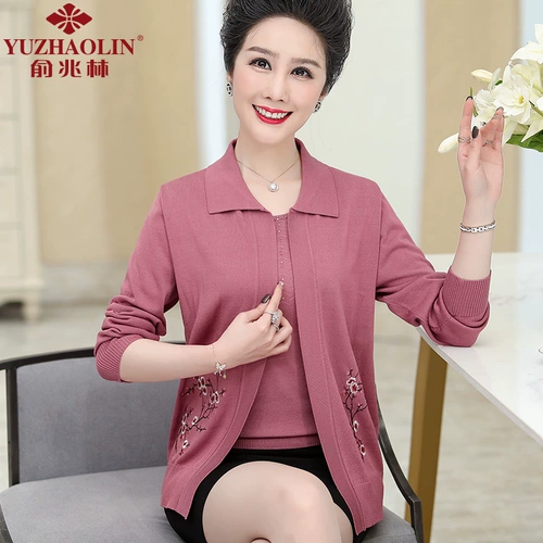 Весенний кардиган для матери, осенний короткий комплект для пожилых людей, в западном стиле, коллекция 2023, 40 лет, для среднего возраста