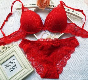 Lace sexy birthday charm for St. Valentine's Day, red bra, set, underwear, European style
