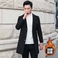 Длинный плащ для мальчиков, трендовое шерстяное пальто, средней длины, в корейском стиле, осенний, коллекция 2021
