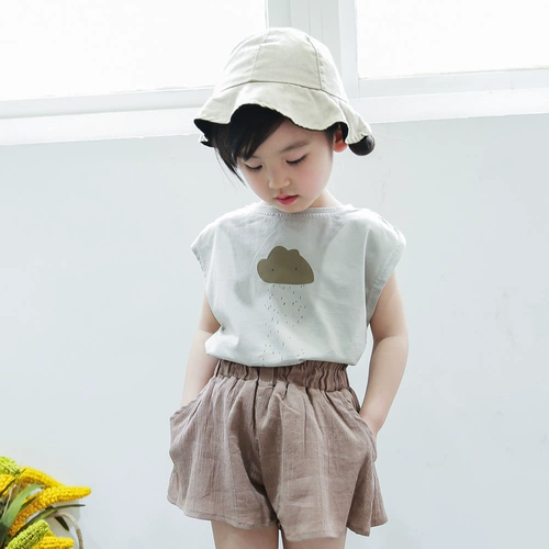 Летний комплект, детская летняя летняя одежда, в западном стиле, в корейском стиле, короткий рукав, популярно в интернете