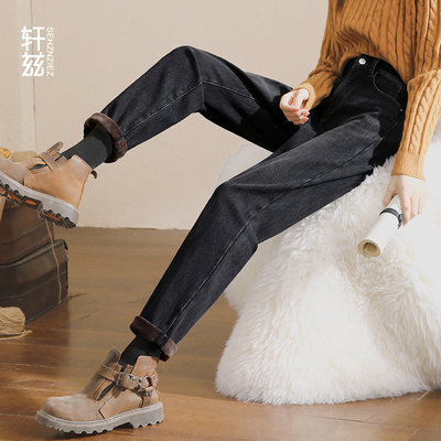 taobao agent Fleece demi-season warm jeans, 2023, high waist, increased thickness