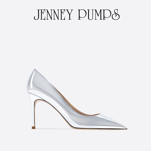 Серебряная универсальная обувь на высоком каблуке с заостренным носом, туфли, из натуральной кожи