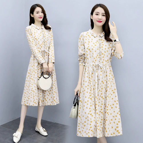 Милое свежее осеннее осеннее платье, приталенный корсет, хлопковая юбка, в цветочек