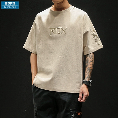 Летняя японская трендовая футболка, с вышивкой, короткий рукав, большой размер, в корейском стиле