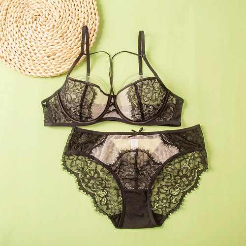 Зимний сексуальный ультратонкий тонкий прозрачный кружевной бюстгальтер-топ, комплект, нижнее белье, зеленый комбинезон, большой размер