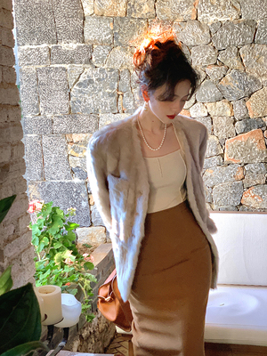 taobao agent Retro woolen fitted long demi-season pleated skirt, increased thickness, high waist, mid-length