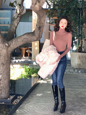 taobao agent Retro woolen knitted fitted long-sleeve, spring bra top, French retro style, long sleeve