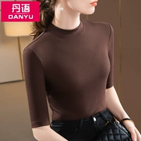 Темный кофе цветовой воротник средний рукав