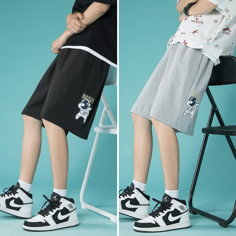 Black + Greyshorts man summer Wear out motion Trousers easy Versatile Cropped trousers male Thin ins Chaopai Beach pants