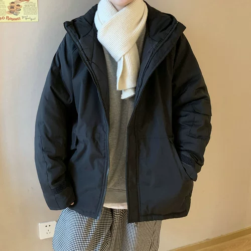 Универсальный трендовый японский цветной пуховик с капюшоном для школьников, куртка, оверсайз, подходит для студента, в американском стиле