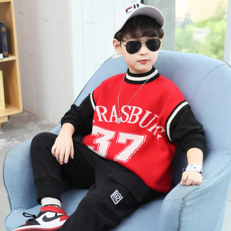 Children's clothing, boys' sweaters, pullovers, high-necked and velvet thick autumn and winter clothing, 2020 new Korean style, foreign style, large children's trend