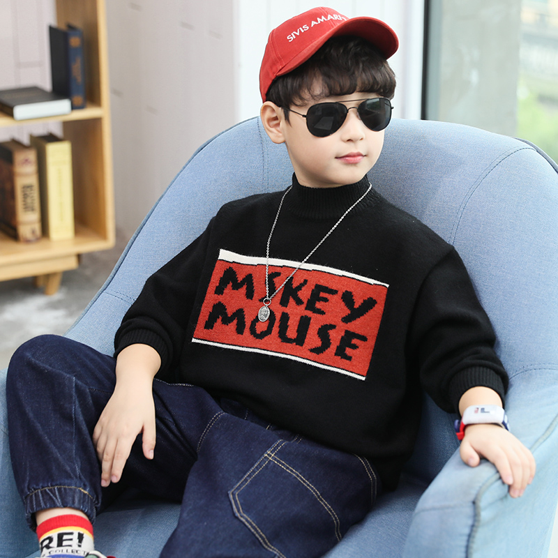 Children's clothing, boys' sweaters, pullovers, high-necked and velvet thick autumn and winter clothing, 2020 new Korean style, foreign style, large children's trend