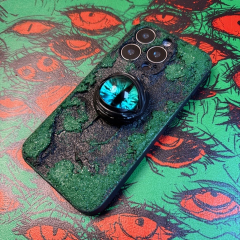 Rugged Luminous Eye Kickstand – Dark Textured Glow Design – Pro/Plus/Max/Air – 17, 16, 15, 14, 13, 12 iPhone Case