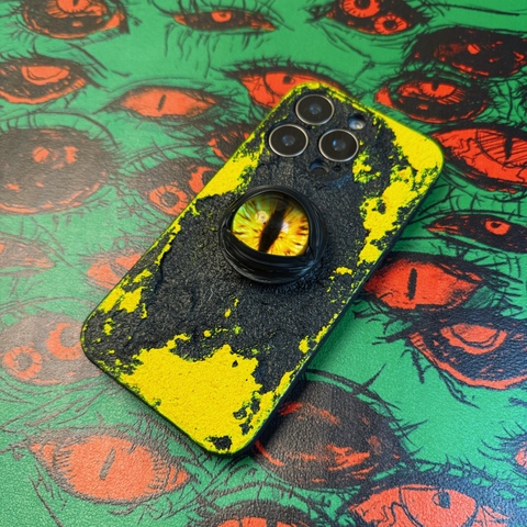 Rugged Luminous Eye Kickstand – Dark Textured Glow Design – Pro/Plus/Max/Air – 17, 16, 15, 14, 13, 12 iPhone Case