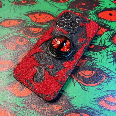 Rugged Luminous Eye Kickstand – Dark Textured Glow Design – Pro/Plus/Max/Air – 17, 16, 15, 14, 13, 12 iPhone Case