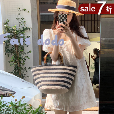 taobao agent [Limited time 70 % off] Xia Shiwen Yun Duo Bubble Bubble Bubble Bubble Sleeve French Character French dress French dress female summer