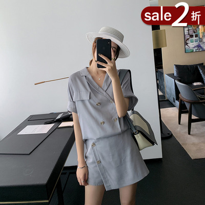 taobao agent [2 % off clearance] Xia Shiwen imitation numb set female spring shirt/high -waisted short skirt pants