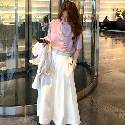 taobao agent Belt, brace, white colored spring pleated skirt, long skirt, A-line, high waist