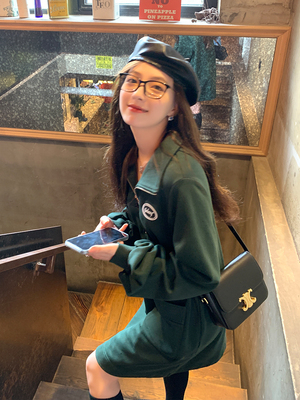 taobao agent Retro autumn mini-skirt, dress, sweatshirt, American style, polo collar, long sleeve