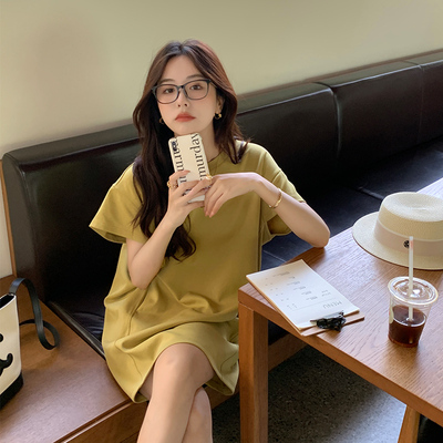 taobao agent Xia Shiwen Lazy people a cocoon -type lazy style loose short -sleeved dress female summer thin skirt