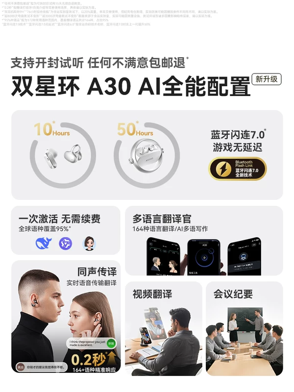金运 A30 Bluetooth dual headphones ai translation 2026 new ear clip in-ear sports wireless open government subsidy