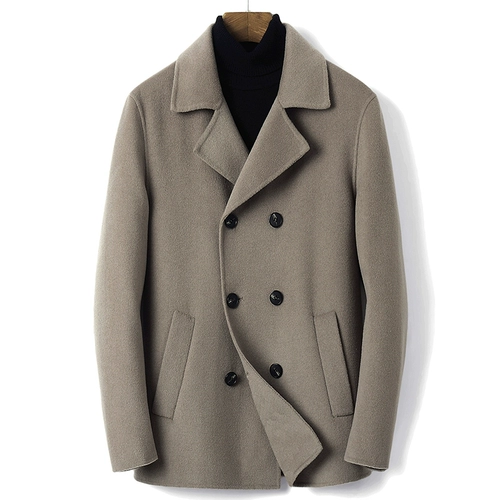 Мужской демисезонный модный шерстяной двусторонний кашемир, короткое пальто