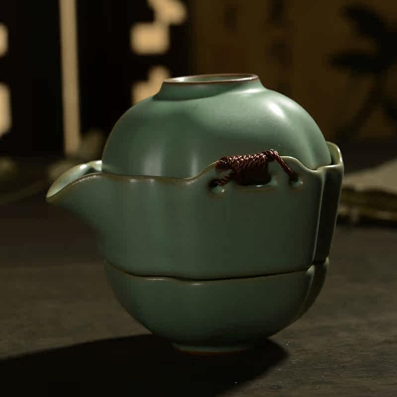 美阁 正品开片汝窑哥窑茶具套装 快客杯一壶二杯 限时打折特价