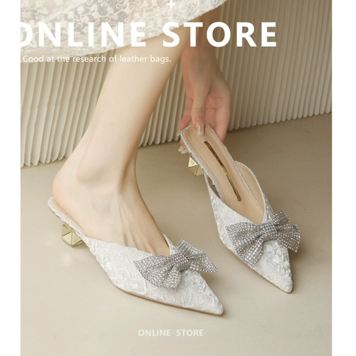 Элитные тапочки, слайдеры с заостренным носом с бантиком, французский стиль