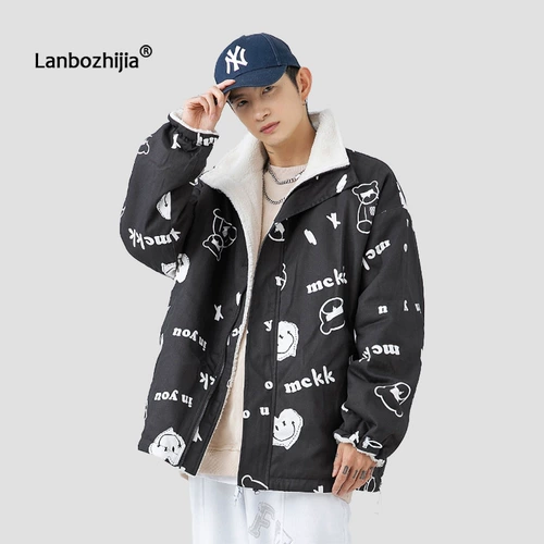 Двусторонная утепленная зимняя куртка, бархатная парная одежда, пуховик, в американском стиле, увеличенная толщина, для влюбленных