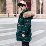 Детский пуховик, длинный костюм мальчика цветочника, куртка для мальчиков, средней длины, коллекция 2021, в корейском стиле, подходит для подростков, в западном стиле