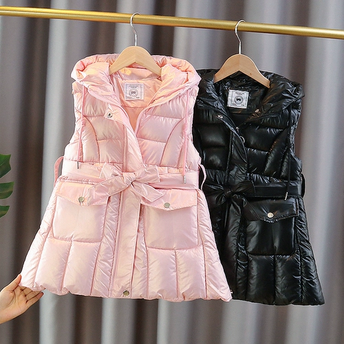 Демисезонный жилет, длинный детский корсет с капюшоном, коллекция 2023, увеличенная толщина, в западном стиле, средней длины