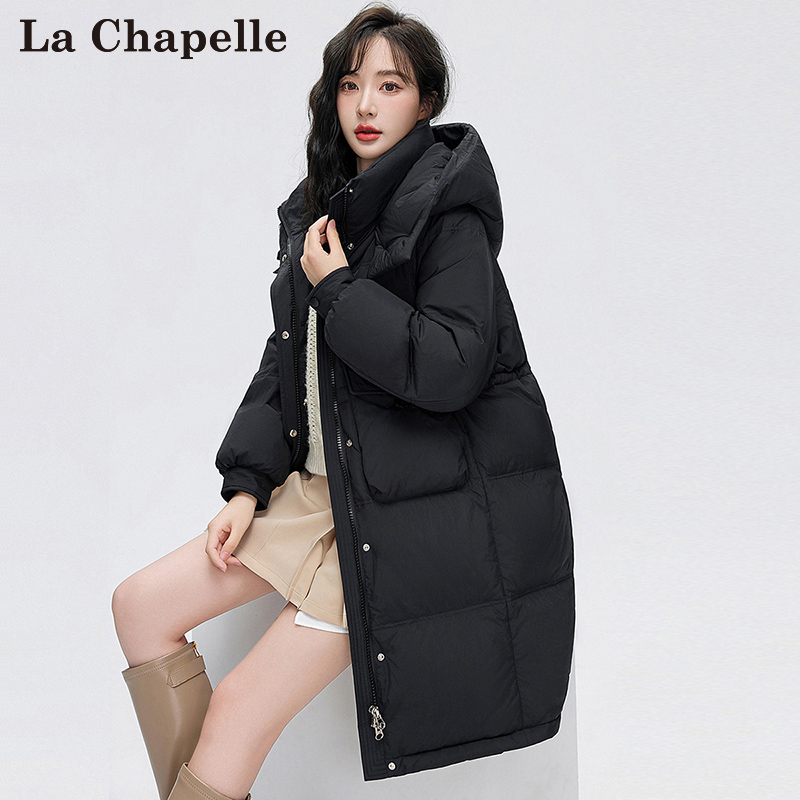 拉夏贝尔羽绒服女2023年秋季长款加厚连帽韩版多色时尚保暖外套女