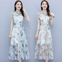 Floral chiffon dress 2022 summer new women's long full-swing temperament fairy skirt that reaches the ankle and is super fairy