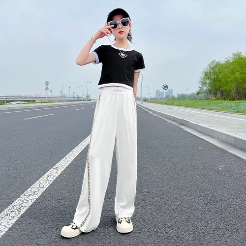 Летние тонкие штаны, детская летняя одежда для отдыха, коллекция 2023, подходит для подростков, высокая талия