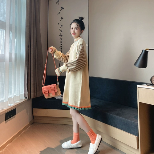 Длинное демисезонное зимнее шерстяное платье, средней длины, в корейском стиле, популярно в интернете, коллекция 2021