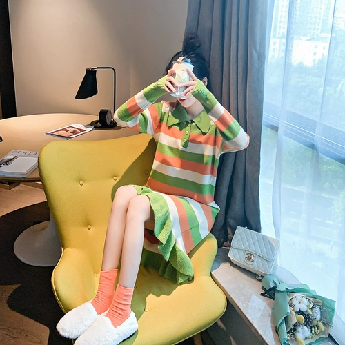 Трикотажное платье-свитер, длинное платье, в корейском стиле, средней длины, 2019