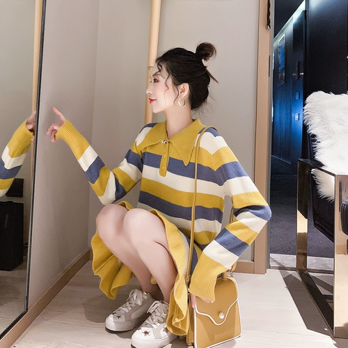 Трикотажное платье-свитер, длинное платье, в корейском стиле, средней длины, 2019