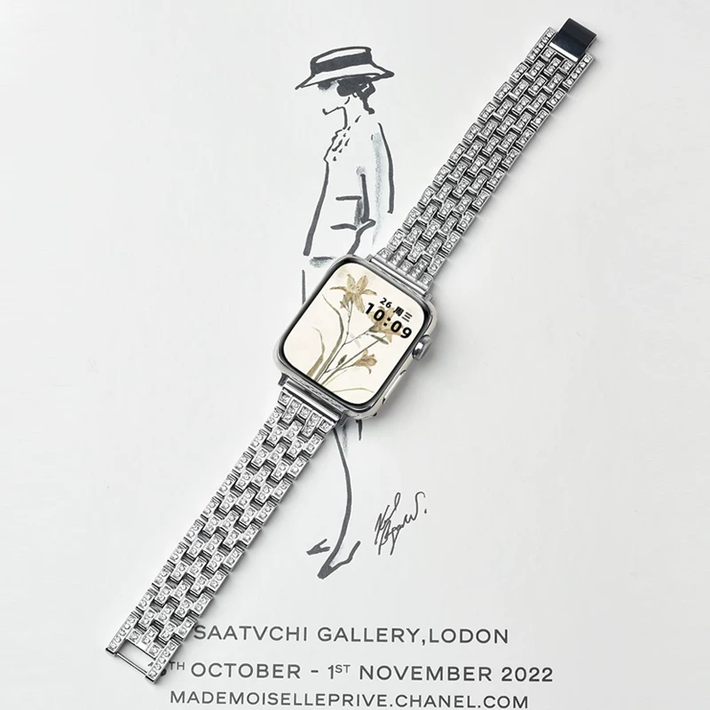 [Подходит для Apple Watch iWatch9 ремешок Apple Watch 7/6/5/4 поколение золотой камень Ultra trendy S7 цепь S8 мини 41/49 мм женский SE ремешок S5 новый]