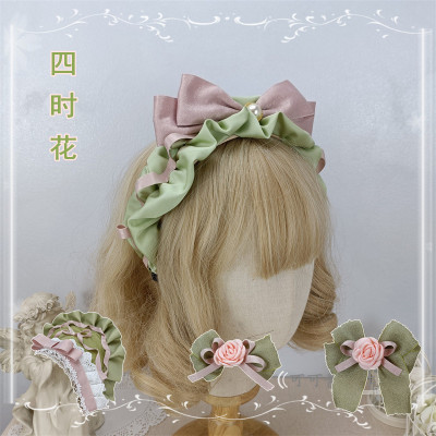 taobao agent Four o'clock flowers Lolita hair accessories BNT hair hoop kc bow and crocestation of grass -colored cigarette pink accessories