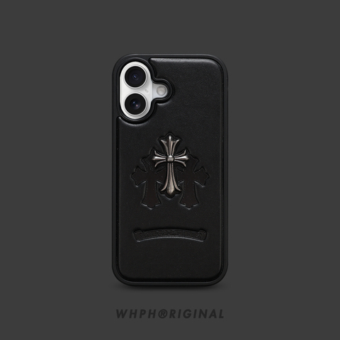 Retro Leather 17/16/15 Pro Max For Girls – Embossed Cross Design Chrome Hearts iPhone Case