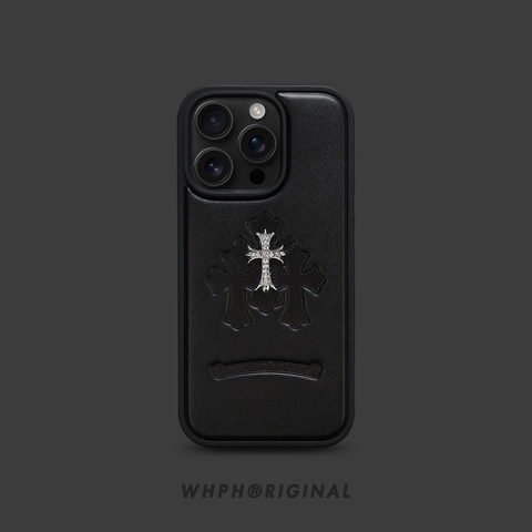 Retro Leather 17/16/15 Pro Max For Girls – Embossed Cross Design Chrome Hearts iPhone Case