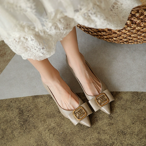 Универсальная обувь с заостренным носом, 2022, осенняя, тренд сезона, из натуральной кожи, популярно в интернете, французский стиль