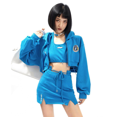 taobao agent Short sweatshirt with hood, vest, mini-skirt, 2022, fitted, high waist