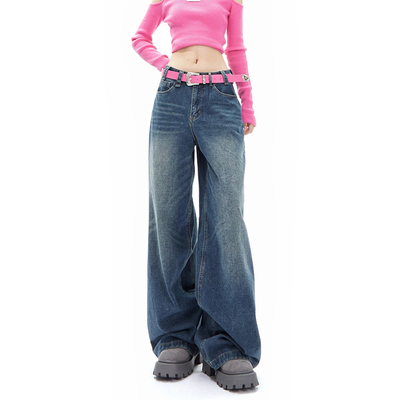 taobao agent APEA 2012 winter new model of American retro water washing white loose, casual wide -legged denim mopped trousers j J J