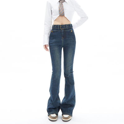taobao agent Demi-season retro fitted megaphone, denim jeans, American style