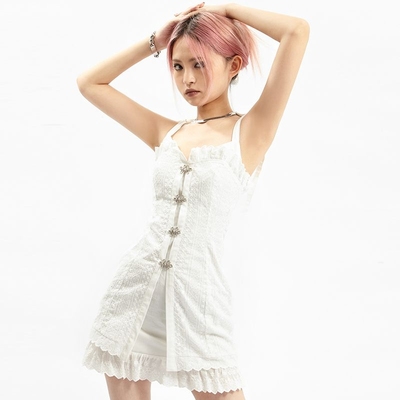 taobao agent Summer retro white fitted brace, dress, Chinese style