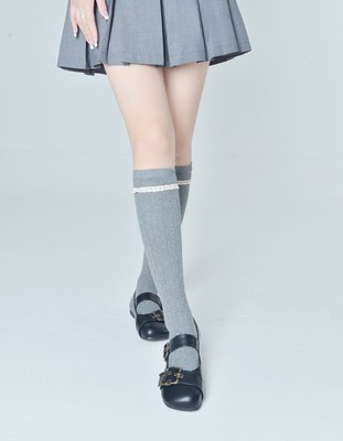 taobao agent White Japanese cotton lace demi-season socks, fitted, Lolita style