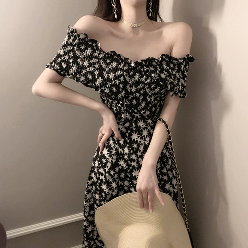 Летнее ретро платье, приталенный корсет, длинная юбка, французский стиль, открытые плечи