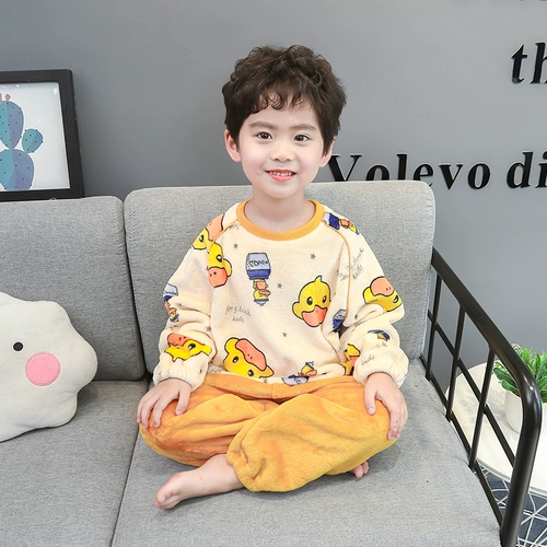 B.Duck, детская фланелевая демисезонная пижама, детское коралловое бархатное раздельное термобелье для мальчиков, увеличенная толщина